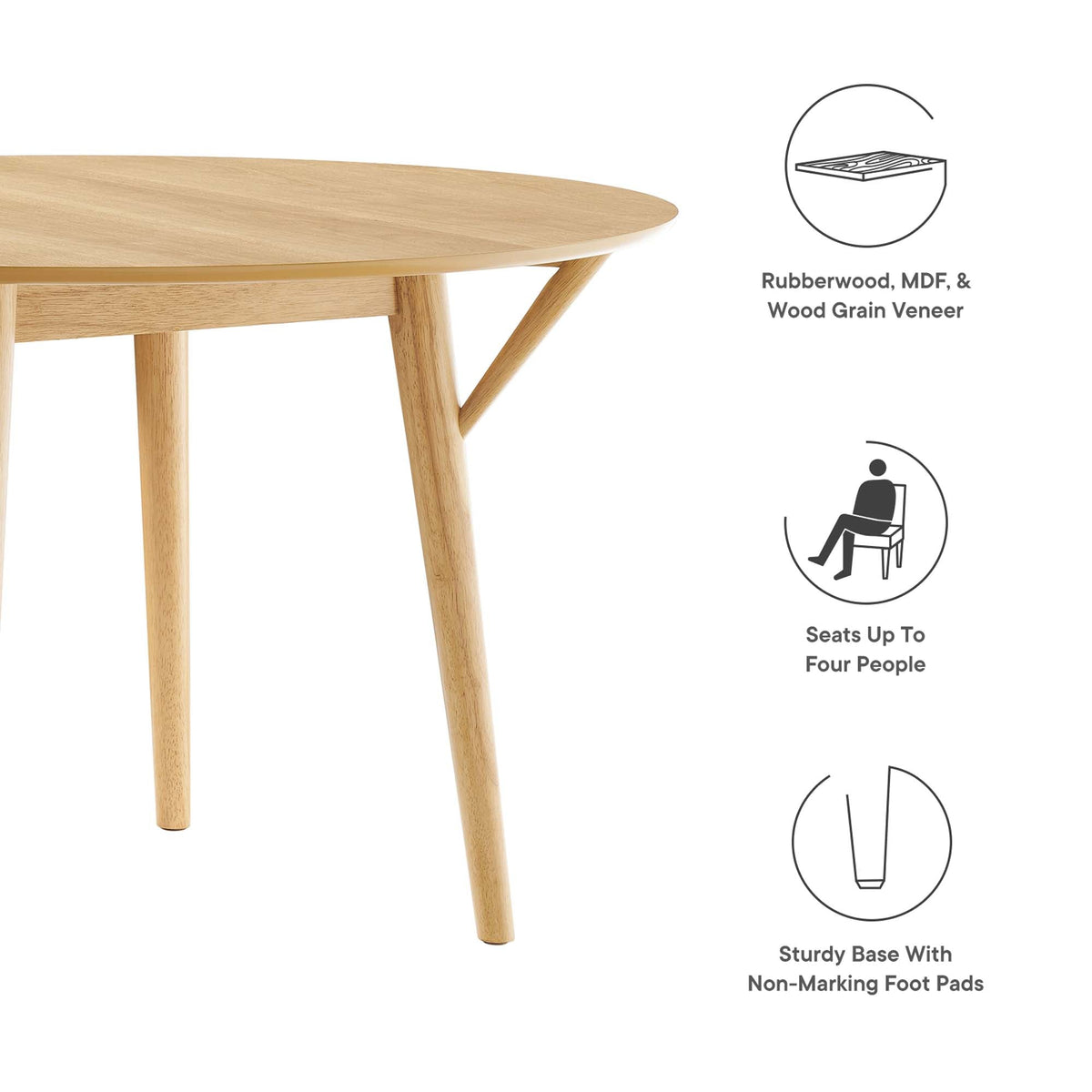 Gallant 47in round dining table by Modway in rubberwood veneer with angled legs on Tampa Home & Garden Store