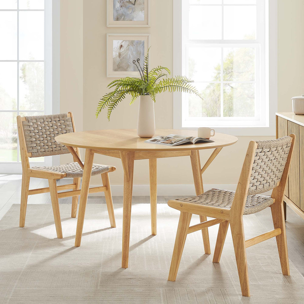 Gallant 47-inch Round Dining Table by Modway with light wood finish and woven chairs on Tampa Home & Garden Store