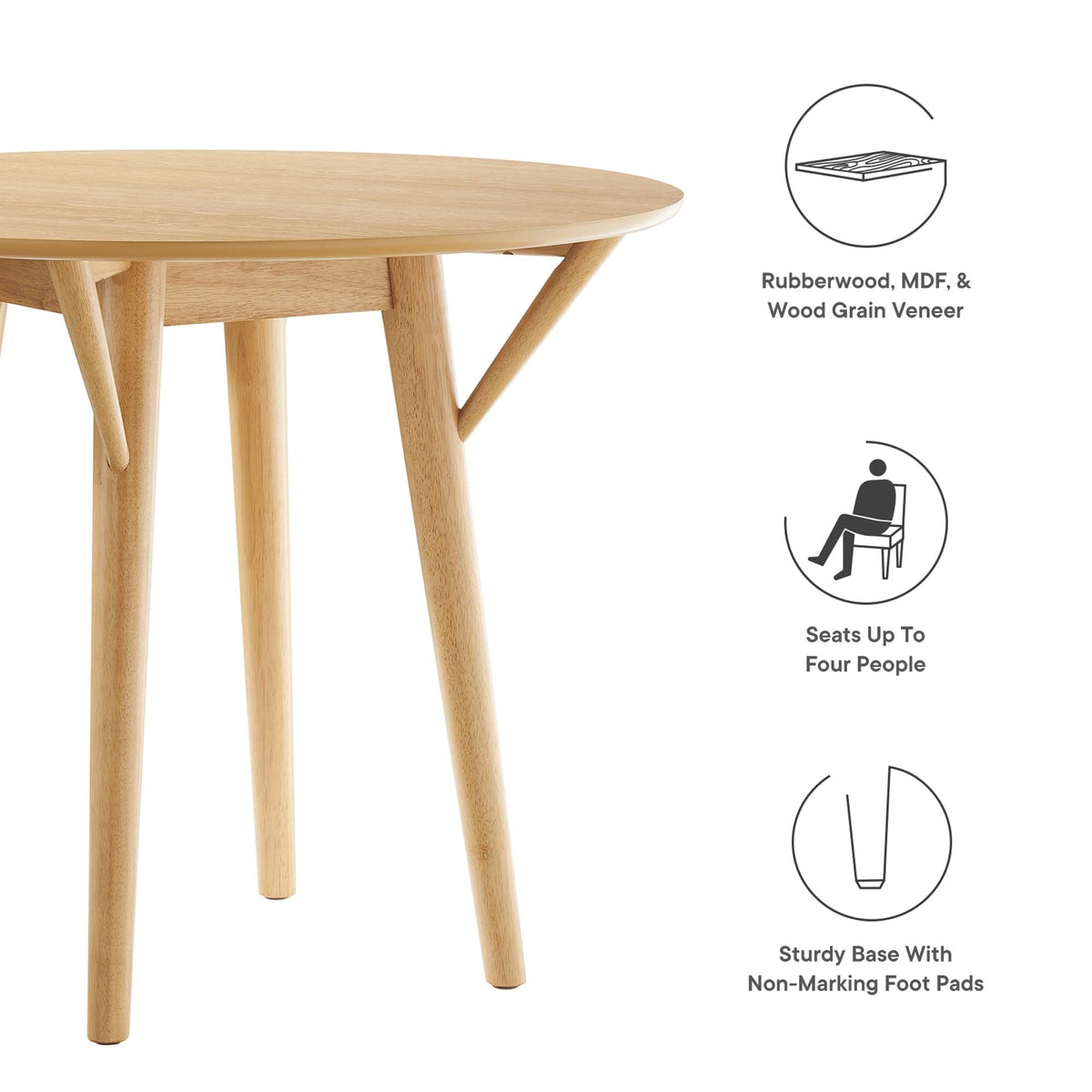 Gallant 36in round dining table by Modway in rubberwood; MDF veneer seats up to four on Tampa Home & Garden Store