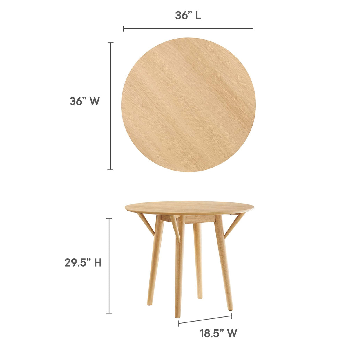 Gallant 36in Dining Table by Modway, natural oak wood round top with light wood legs on Tampa Home & Garden Store