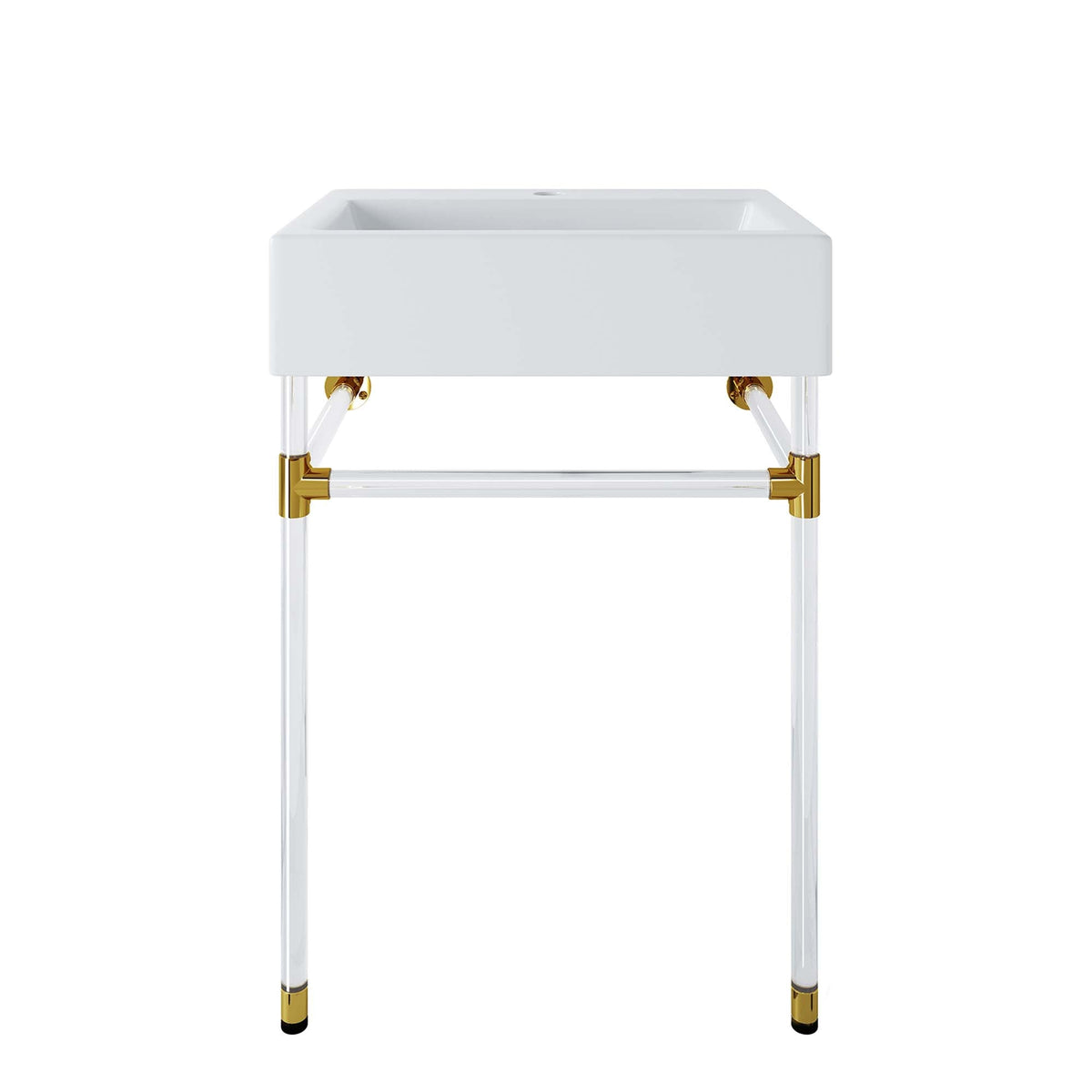 Redeem 24in acrylic wall-mount bathroom vanity white basin with clear legs and gold accents on Tampa Home & Garden Store