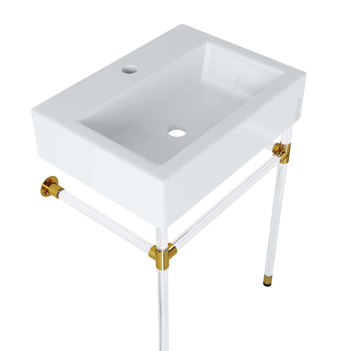 Redeem 24-inch acrylic wall-mount bathroom vanity with acrylic legs and gold hardware on Tampa Home & Garden Store