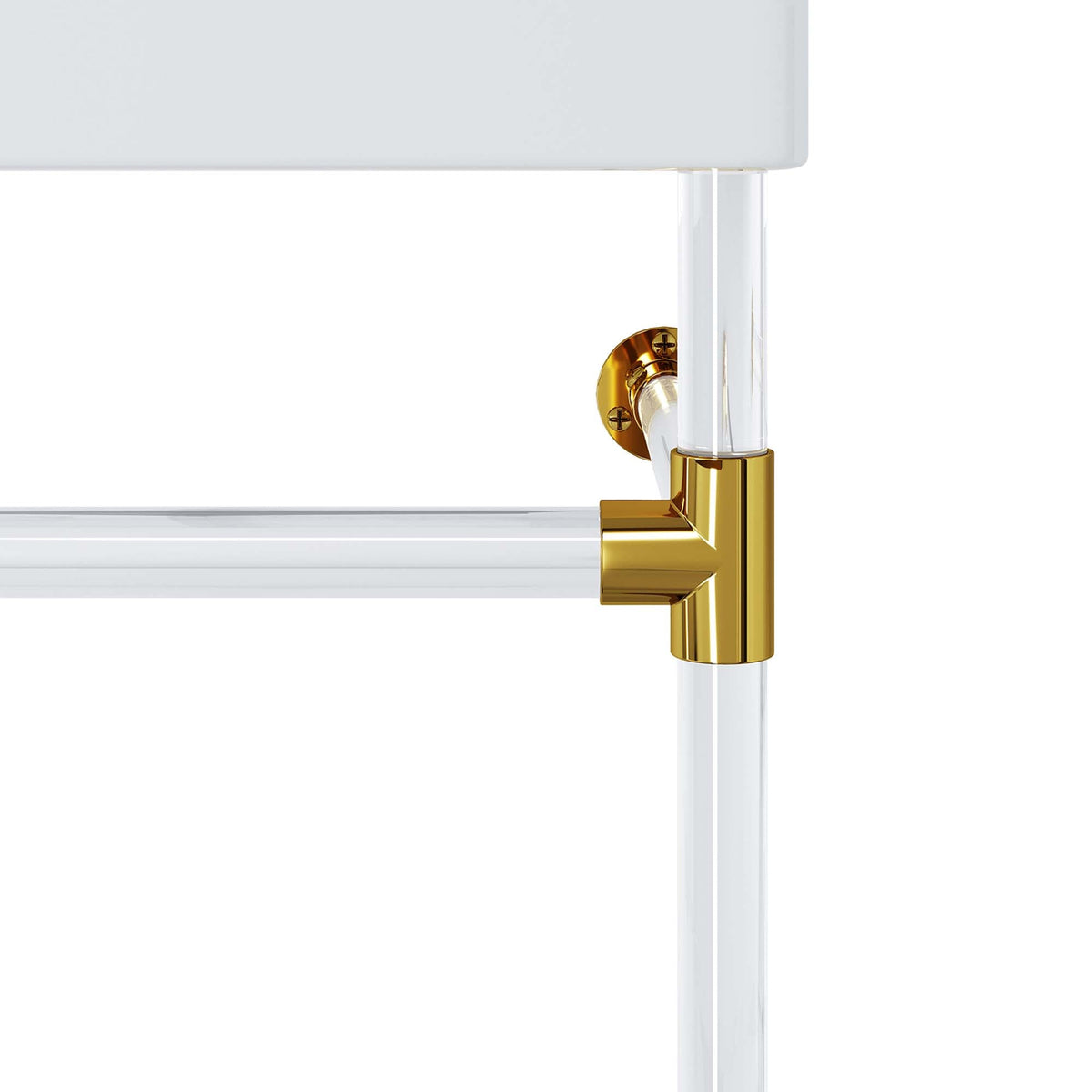 Redeem 24in acrylic wall-mount bathroom vanity with clear acrylic post and gold hardware on Tampa Home & Garden Store