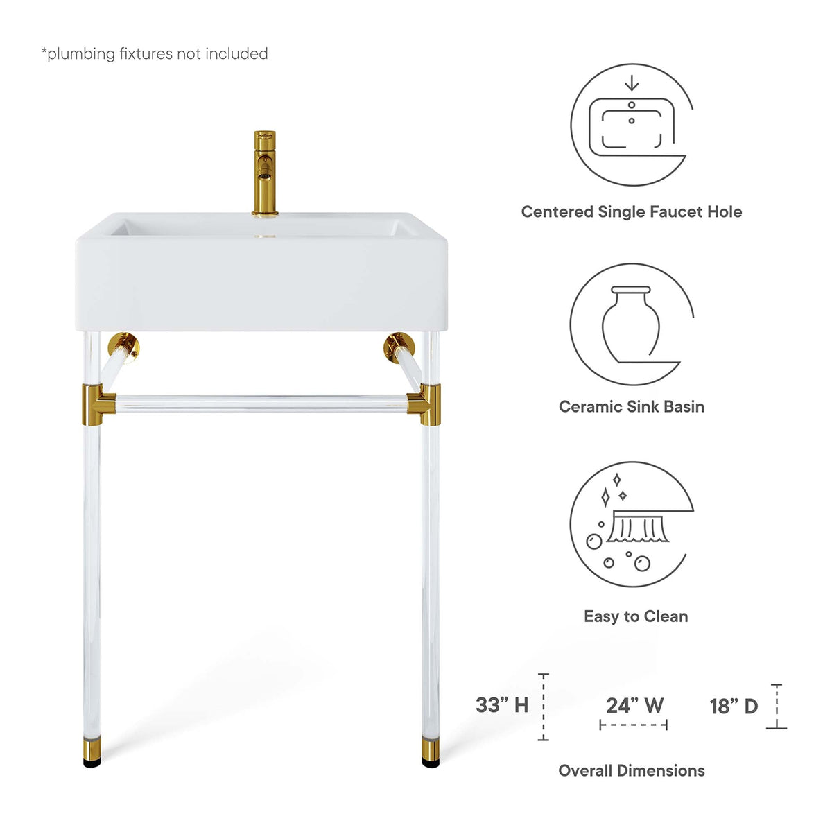 Redeem 24in acrylic wall-mount bathroom vanity with white ceramic sink and centered faucet hole on Tampa Home & Garden Store
