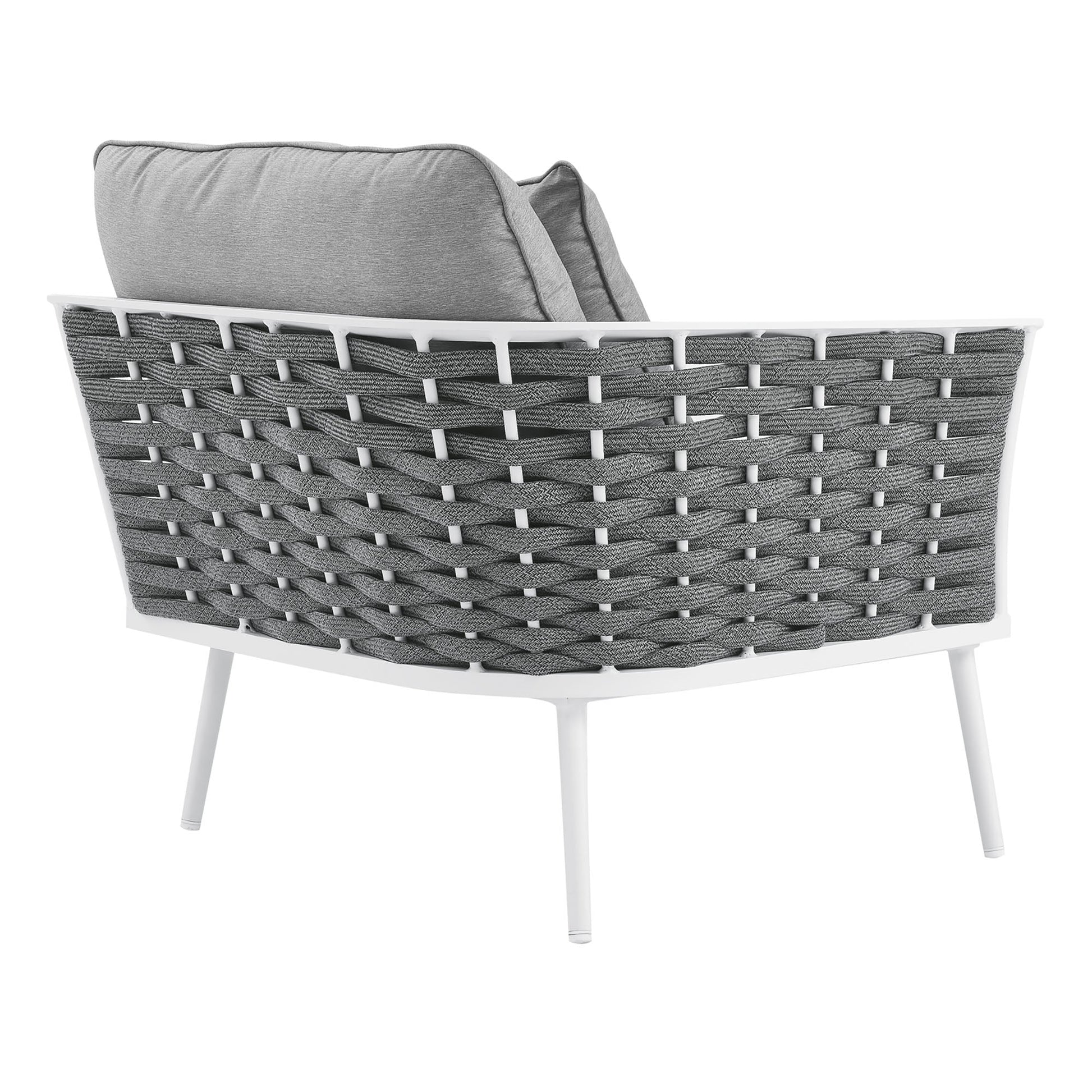 Stance outdoor left-facing armchair with aluminum frame and gray wicker cushions by HouseOfZazla on Tampa Home & Garden Store
