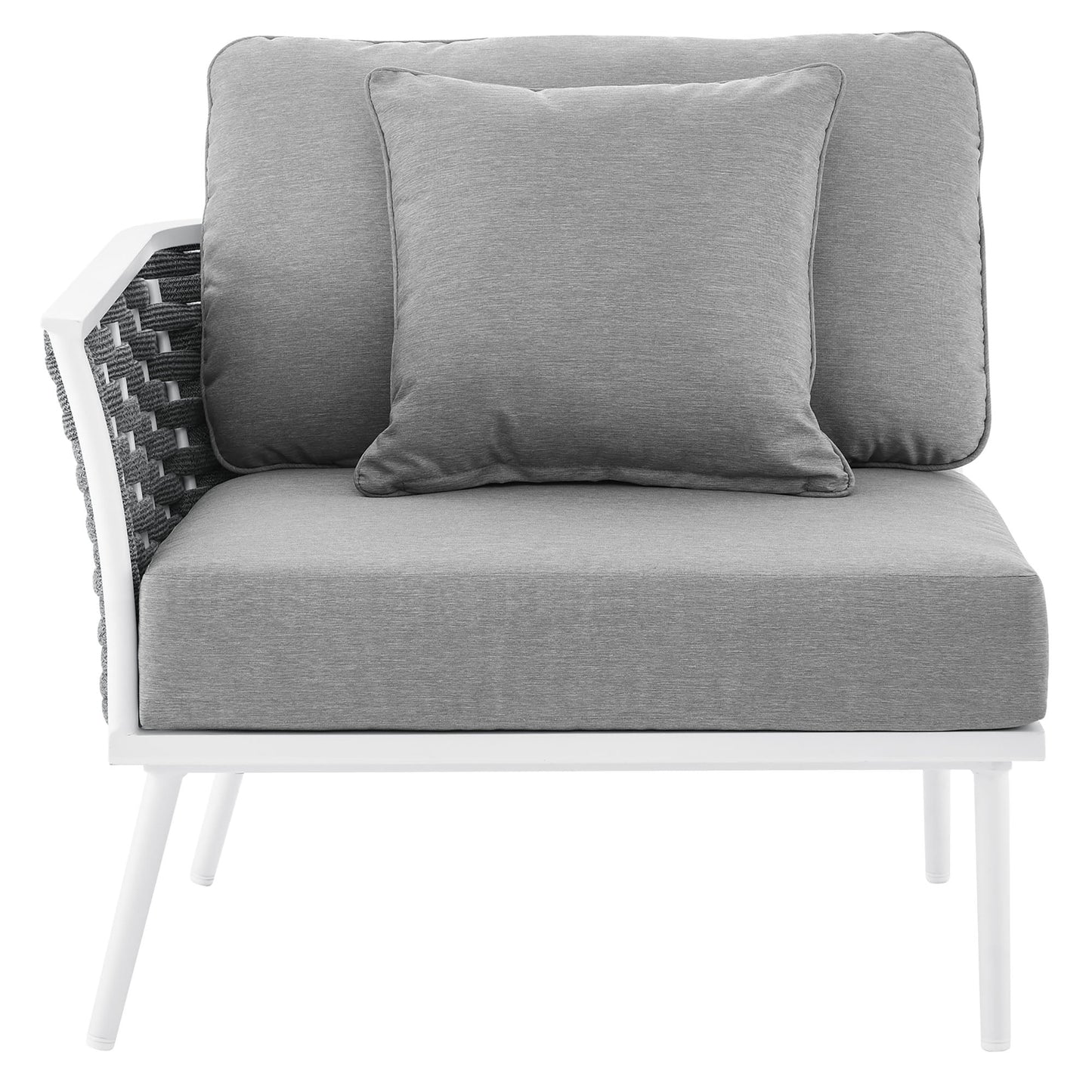 Stance outdoor aluminum left-facing armchair by Modway with gray cushions and white frame on Tampa Home & Garden Store