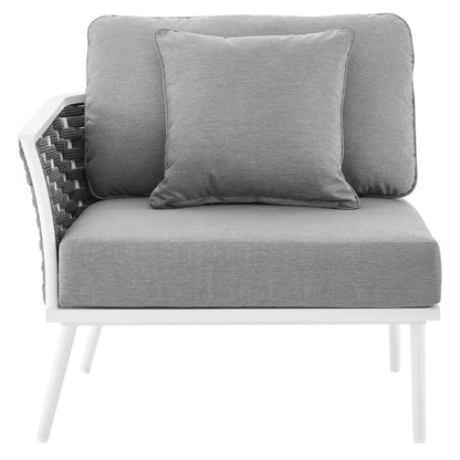 Stance outdoor aluminum left-facing armchair by Modway with gray cushions and white frame on Tampa Home & Garden Store