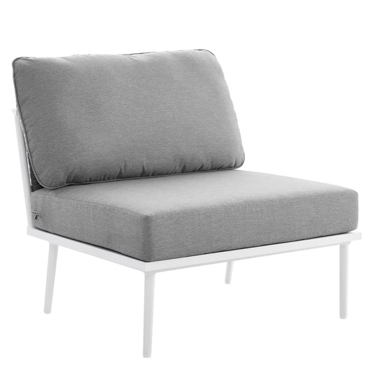Stance Outdoor Patio Aluminum Armless Chair with gray cushions and white frame HouseOfZazla on Tampa Home & Garden Store