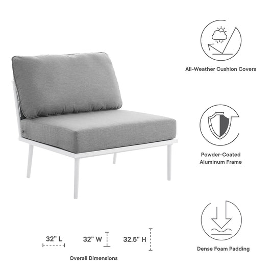 Stance Outdoor Patio Armless Chair with gray cushions and powder-coated aluminum frame on Tampa Home & Garden Store
