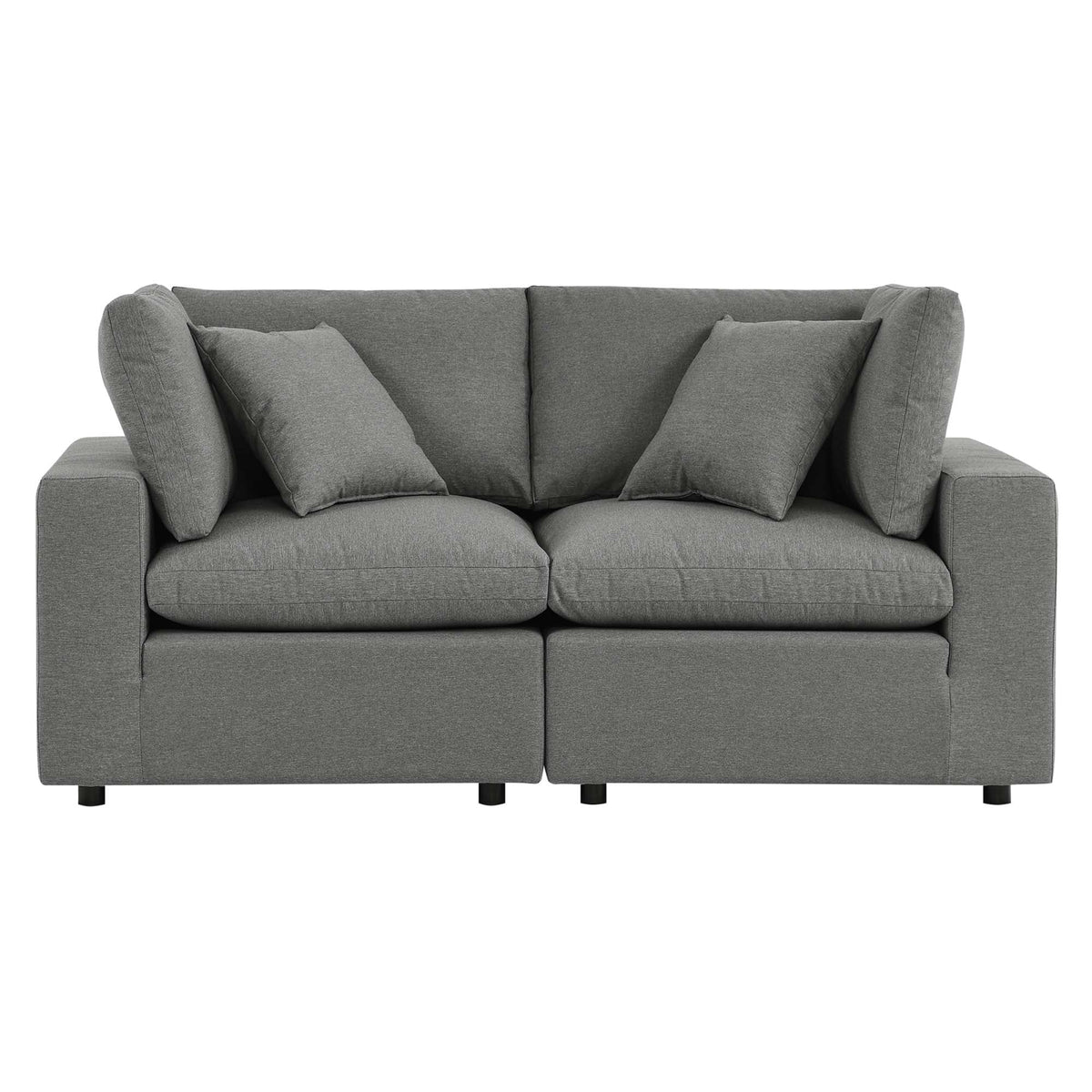 Commix Overstuffed Outdoor Patio Loveseat in gray fabric, plush cushions, 2-seat sofa on Tampa Home & Garden Store