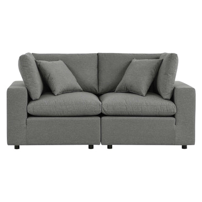 Commix Overstuffed Outdoor Patio Loveseat in gray fabric, plush cushions, 2-seat sofa on Tampa Home & Garden Store