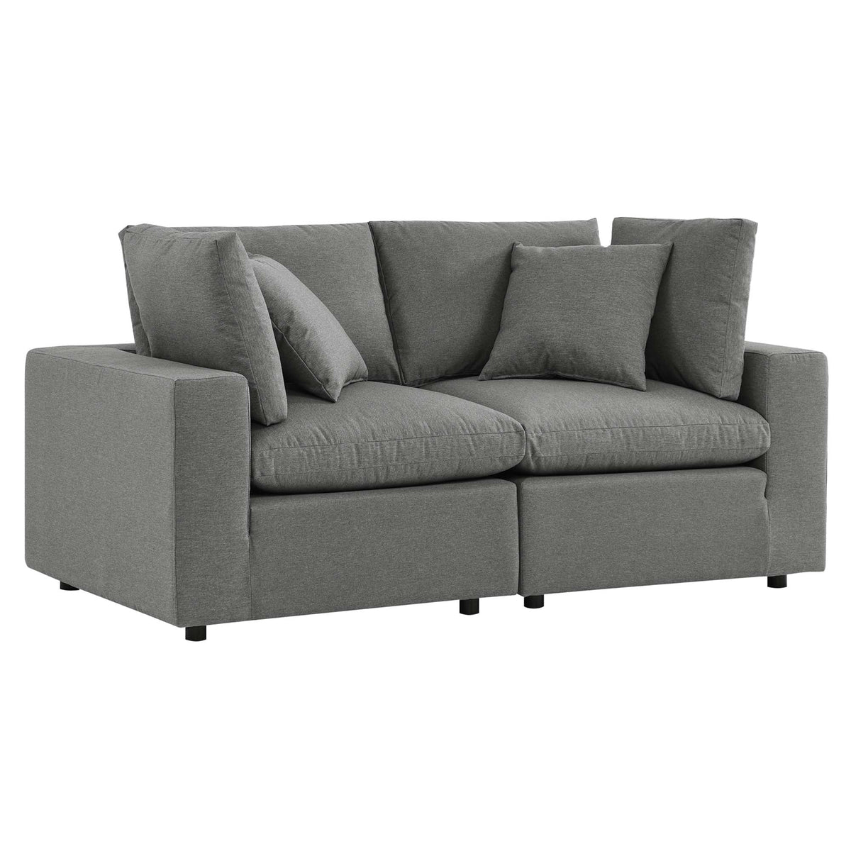 Commix Overstuffed Outdoor Patio Loveseat gray fabric with plush cushions and low-profile legs on Tampa Home & Garden Store