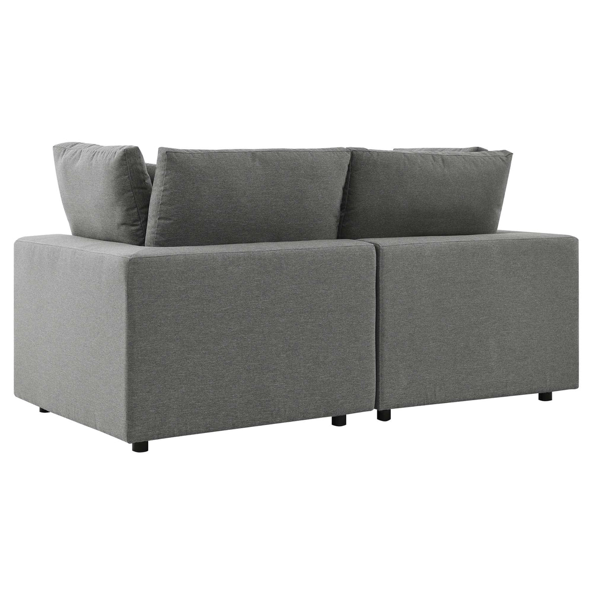 Commix overstuffed patio loveseat in gray fabric with plush back cushions on sturdy legs on Tampa Home & Garden Store