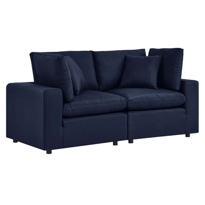 Commix Overstuffed Outdoor Patio Loveseat navy fabric with plush cushions 2-seat sofa on Tampa Home & Garden Store