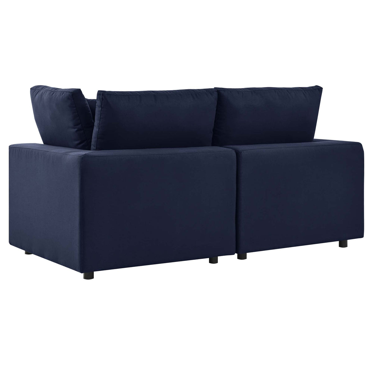 Commix Overstuffed Outdoor Patio Loveseat navy blue fabric; plush cushions, low-profile legs on Tampa Home & Garden Store