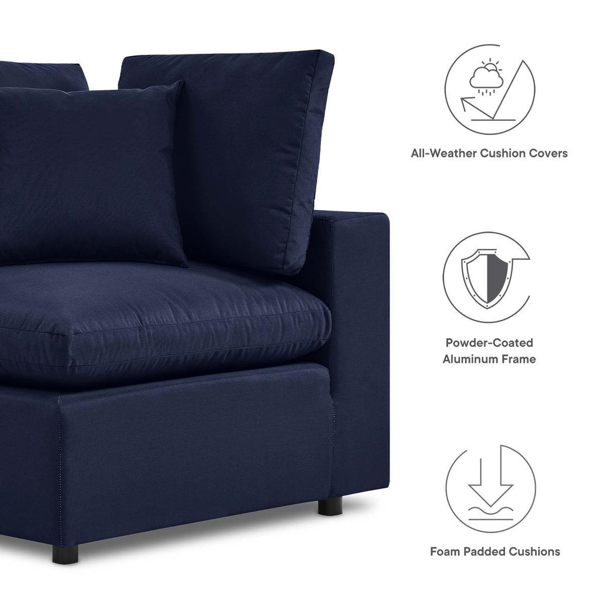Commix Overstuffed Outdoor Patio Loveseat Modway navy blue with foam-padded cushions and frame on Tampa Home & Garden Store