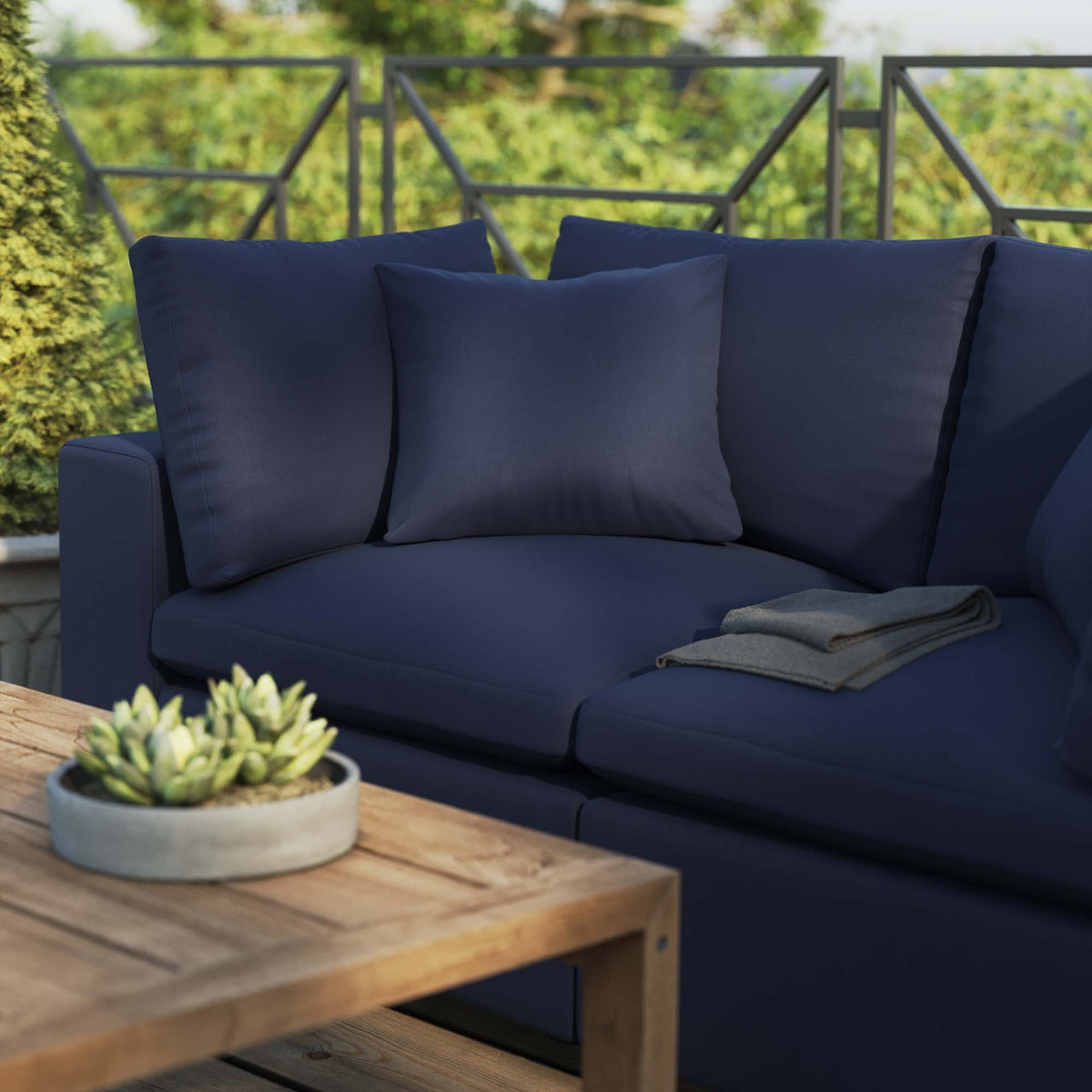 Commix Overstuffed Outdoor Patio Loveseat by Modway, navy-blue cushions, weatherproof fabric on Tampa Home & Garden Store