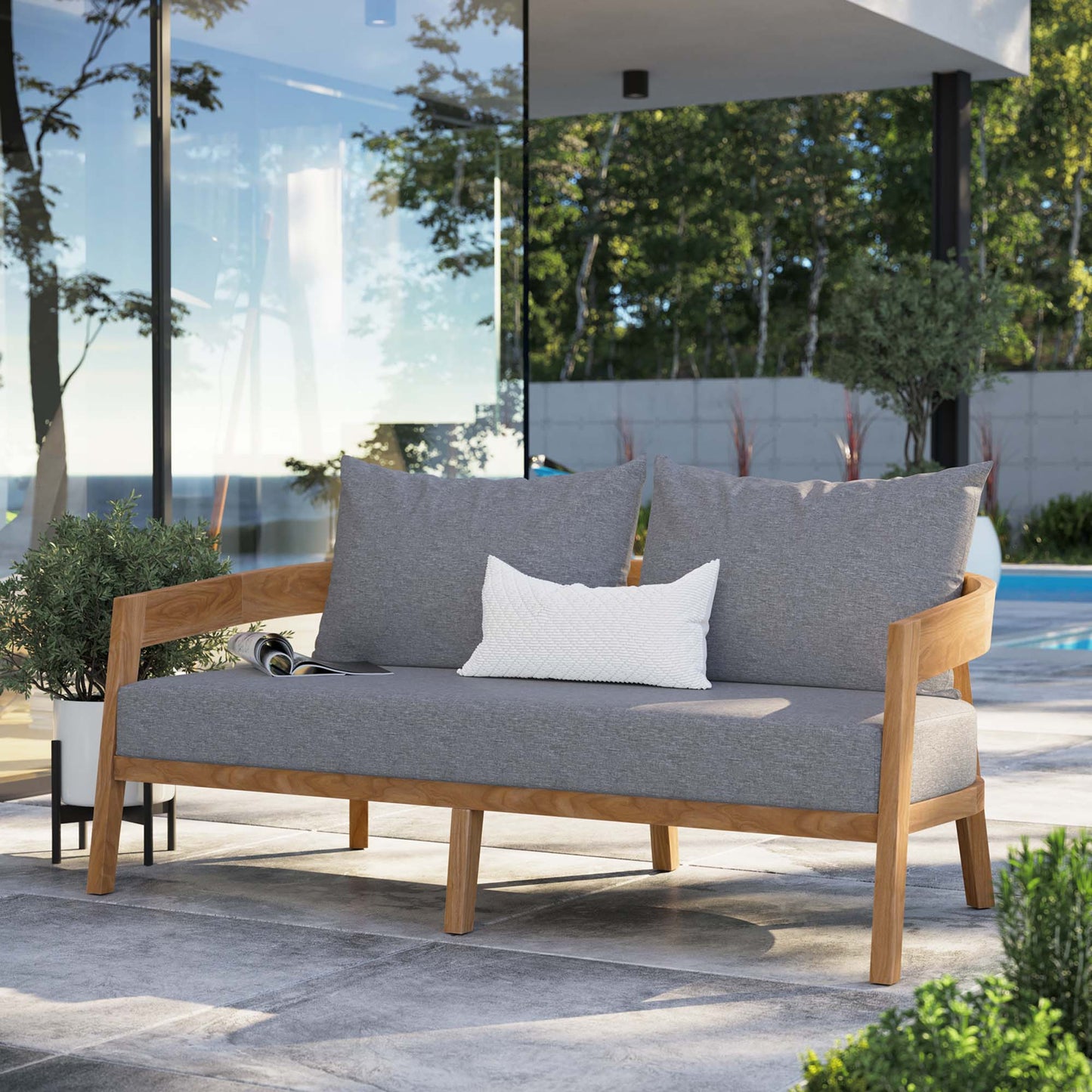 Modway Brisbane Teak And Outdoor Loveseat