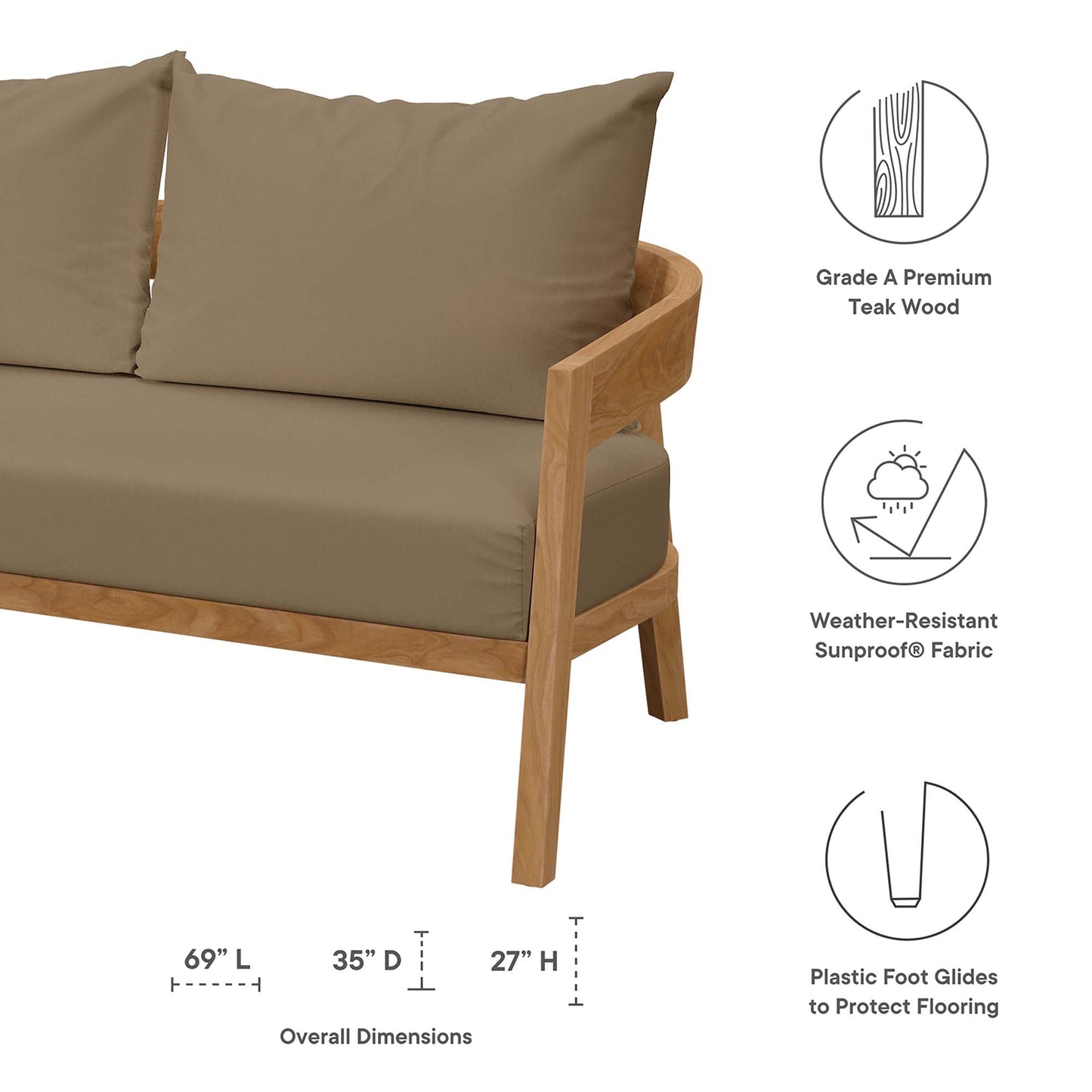 Modway Brisbane Teak And Outdoor Loveseat