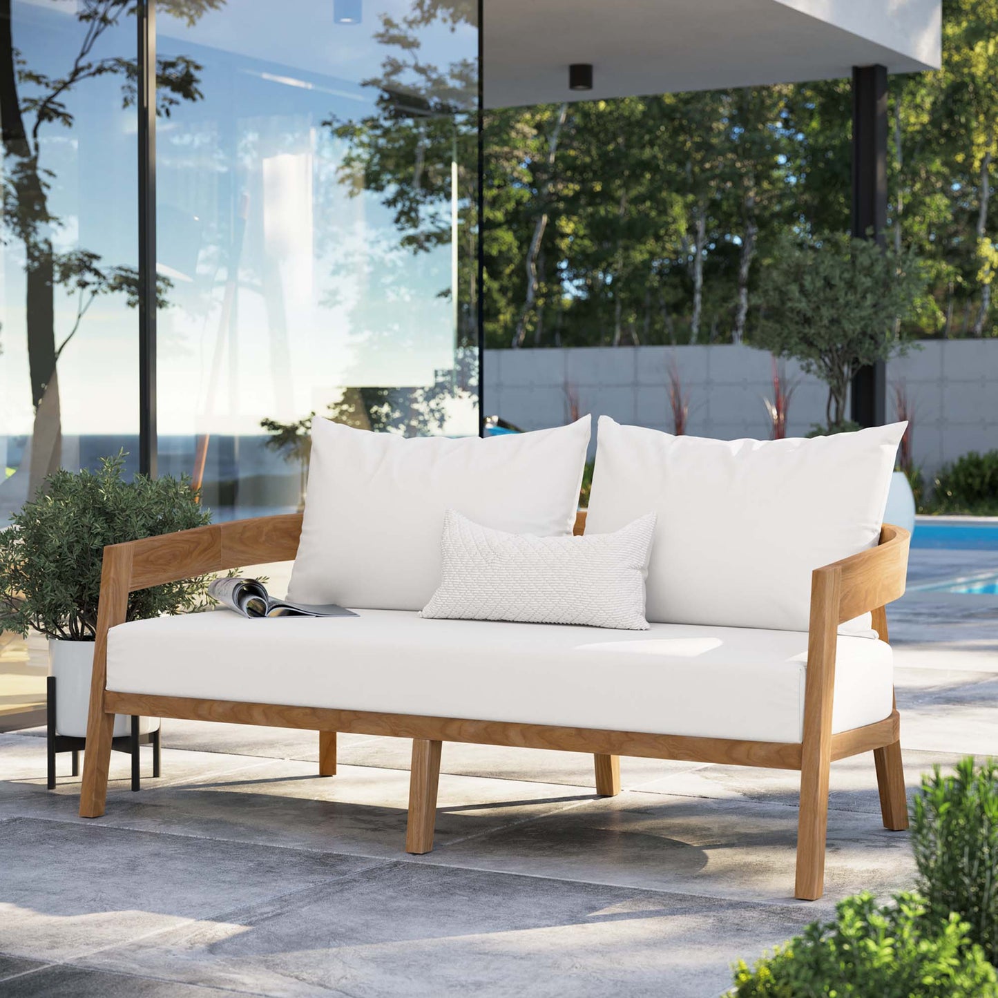 Modway Brisbane Teak And Outdoor Loveseat