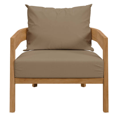 Brisbane Teak Wood Outdoor Patio Armchair with beige cushions on natural teak frame on Tampa Home & Garden Store