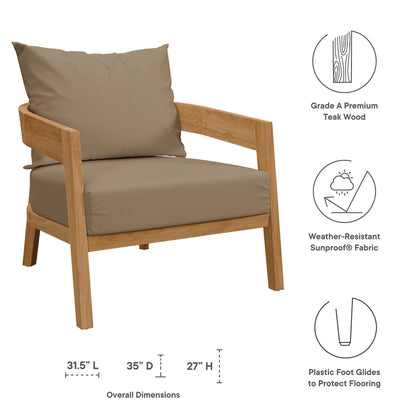 Brisbane teak wood outdoor patio armchair by Modway with taupe cushions on Tampa Home & Garden Store