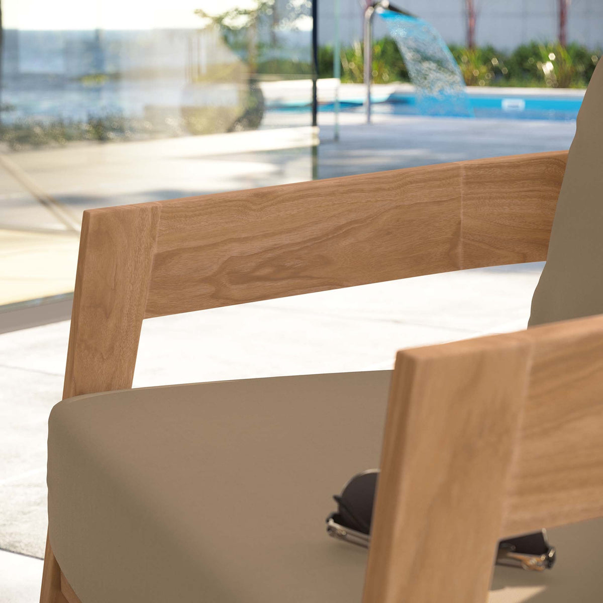 Brisbane Teak Wood Outdoor Patio Armchair by Modway, natural finish with visible wood grain on Tampa Home & Garden Store