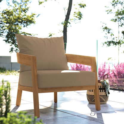 Brisbane Teak Wood Outdoor Patio Armchair by Modway with natural teak frame and beige cushions on Tampa Home & Garden Store