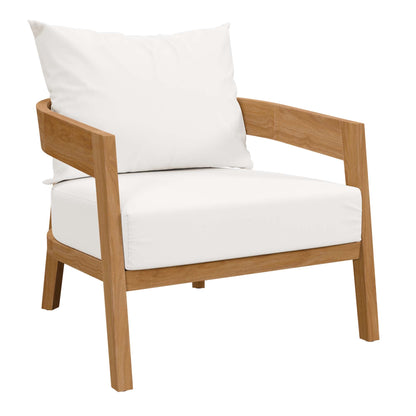 Brisbane Teak Wood Outdoor Patio Armchair by Modway, teak wood frame with white cushions on Tampa Home & Garden Store