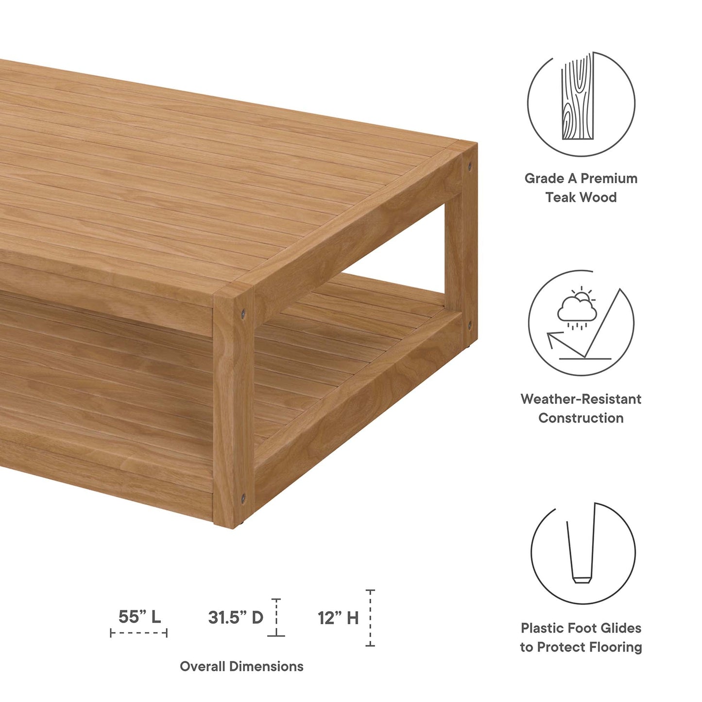 Modway Carlsbad Teak Outdoor Coffee Table