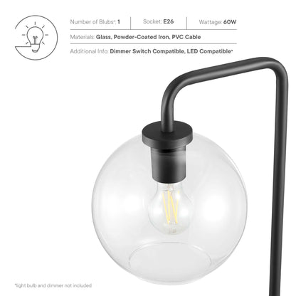 Silo Glass Globe floor lamp with black iron frame and clear glass globe, E26 socket on Tampa Home & Garden Store