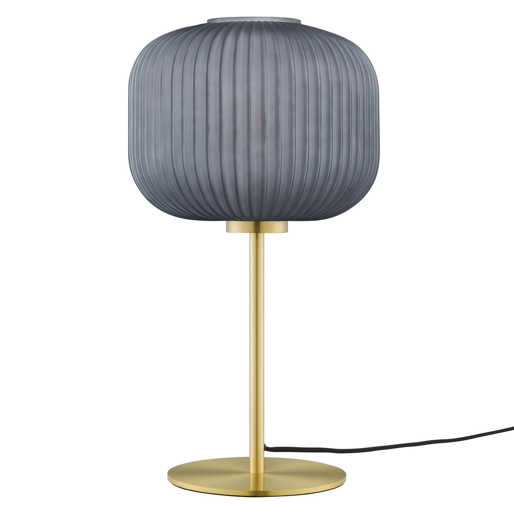 Reprise glass sphere table lamp with ribbed gray-blue shade and brass base by Modway on Tampa Home & Garden Store