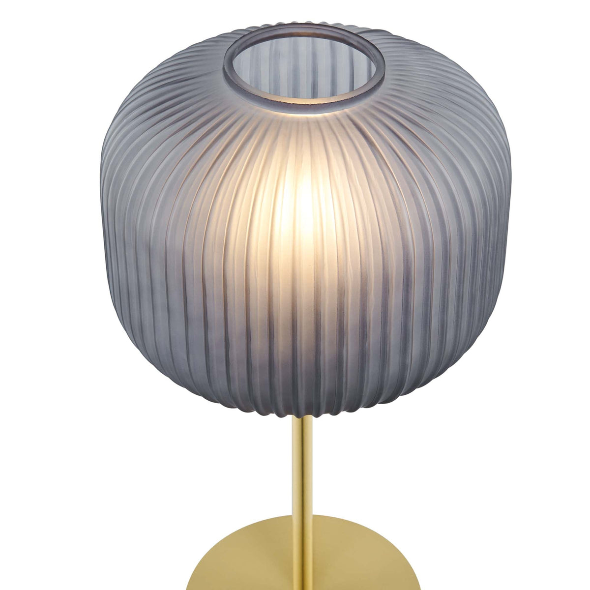 Reprise Glass Sphere Lamp by HouseOfZazla with ribbed smoky glass shade and gold base on Tampa Home & Garden Store