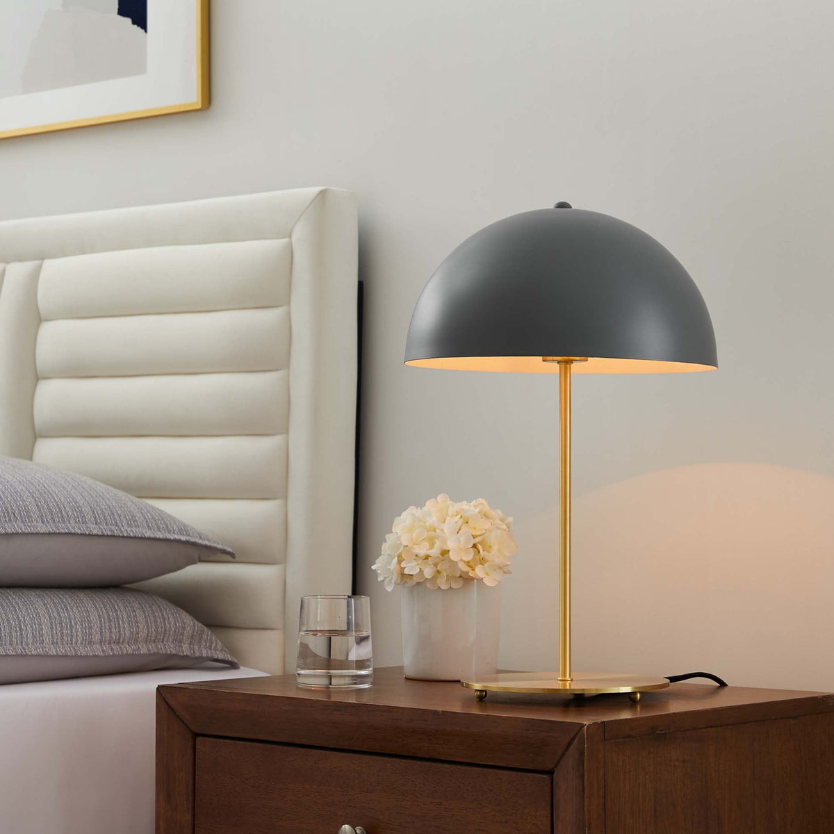 Ideal Metal Table Lamp by Modway with gray dome shade on a gold base on Tampa Home & Garden Store