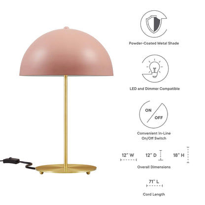 Ideal Metal Table Lamp by Modway with pink powder-coated metal shade and gold metal base on Tampa Home & Garden Store