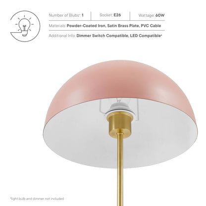 Ideal Metal Table Lamp by Modway with pink dome shade and brass-finished stem, E26 socket on Tampa Home & Garden Store