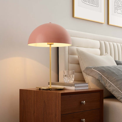 Ideal Metal Table Lamp by Modway pink dome shade with brass stem on wood nightstand on Tampa Home & Garden Store