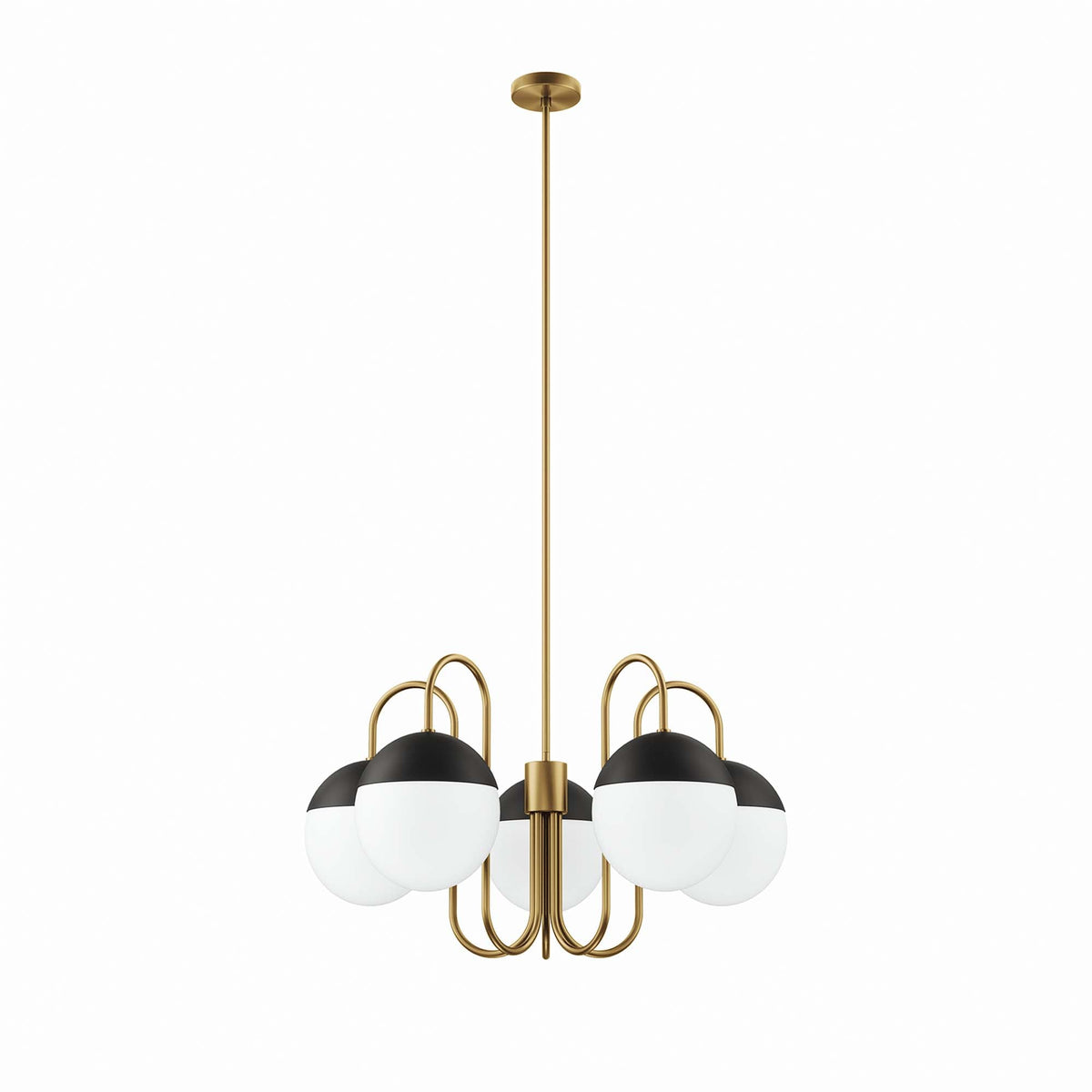 Stellar 5-Light Chandelier by Modway, gold finish with black and white glass globe shades on Tampa Home & Garden Store