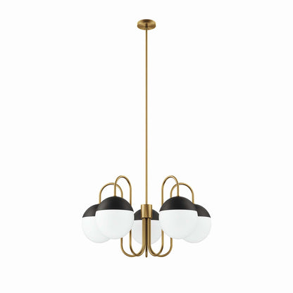 Stellar 5-Light Chandelier by Modway, gold finish with black and white glass globe shades on Tampa Home & Garden Store