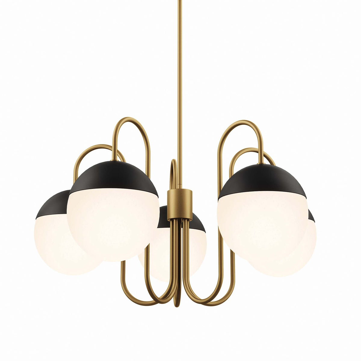 Stellar 5-light chandelier by Modway with brass gold frame and black/white glass shades on Tampa Home & Garden Store
