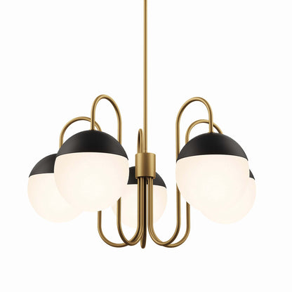 Stellar 5-light chandelier by Modway with brass gold frame and black/white glass shades on Tampa Home & Garden Store