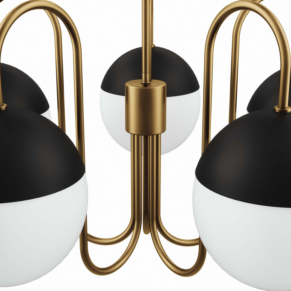Stellar 5-Light Chandelier by Modway, gold metal arches with black-and-white glass globes on Tampa Home & Garden Store