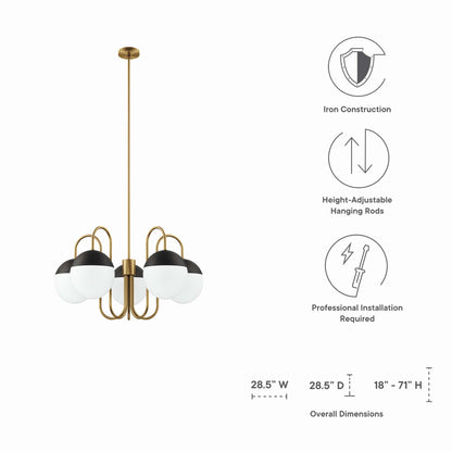 Stellar 5-Light Chandelier by Modway brass finish with five black and white glass globes on Tampa Home & Garden Store