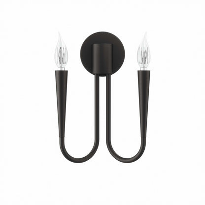 Penrose 2-Light Wall Sconce black metal with backplate and two clear filament bulbs on Tampa Home & Garden Store