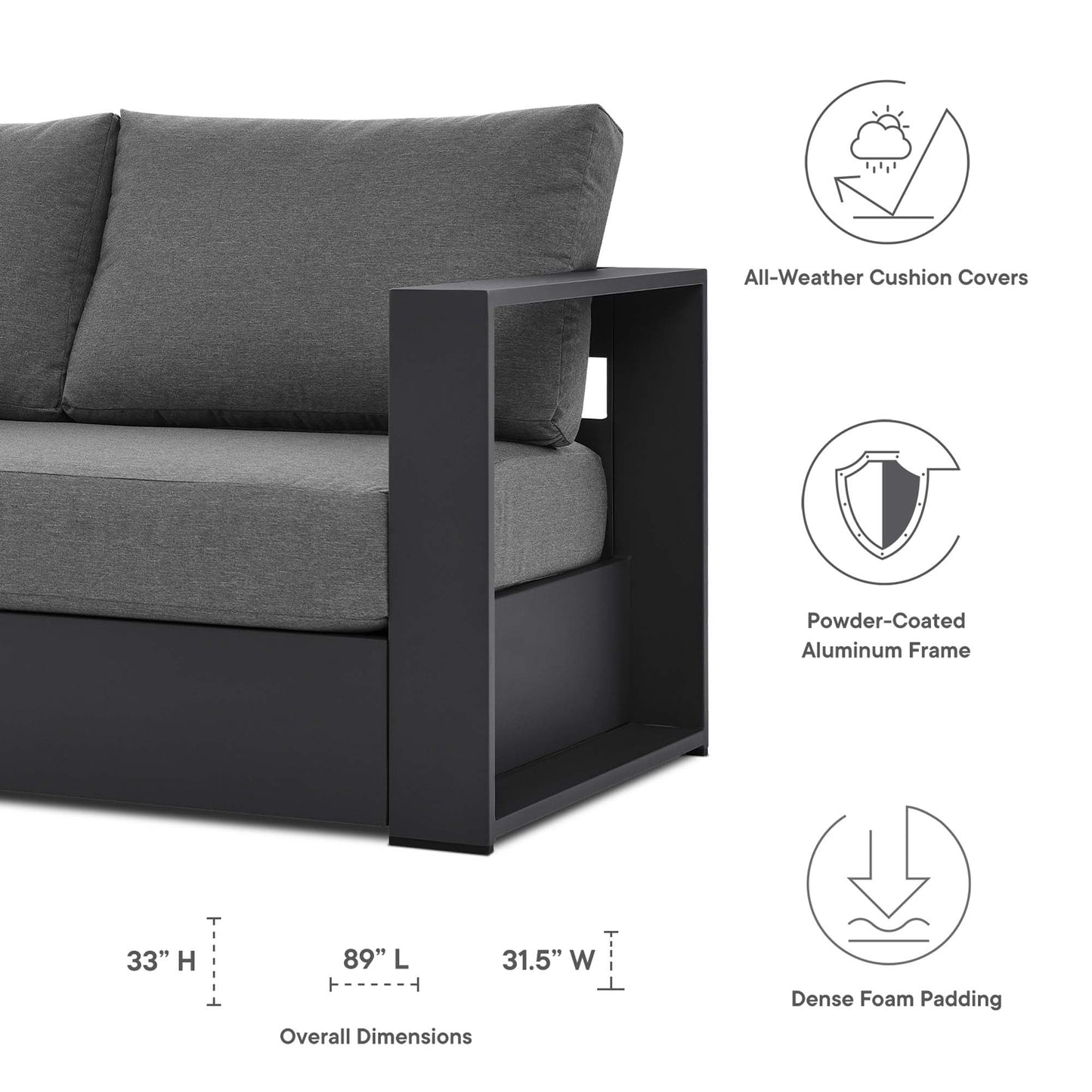 Tahoe Outdoor Patio Aluminum Sofa and Frame