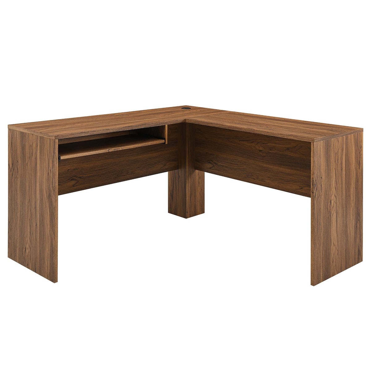 Venture L-Shaped Wood Office Desk oak finish with cable management hole and storage cubbies on Tampa Home & Garden Store