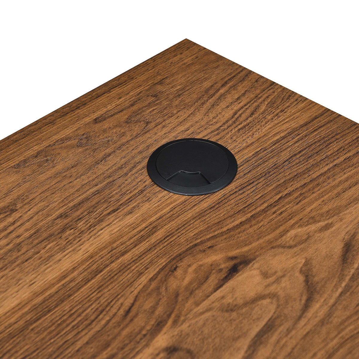 Venture L-Shaped wood office desk with oak finish and built-in cable grommet on Tampa Home & Garden Store