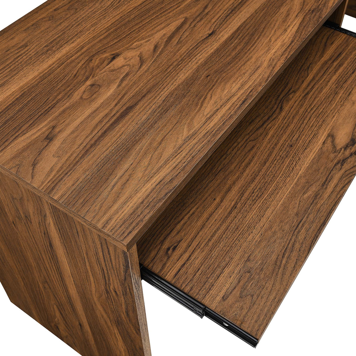 Venture L-Shaped Wood Office Desk by Modway, warm brown veneer, metal drawer slide on Tampa Home & Garden Store