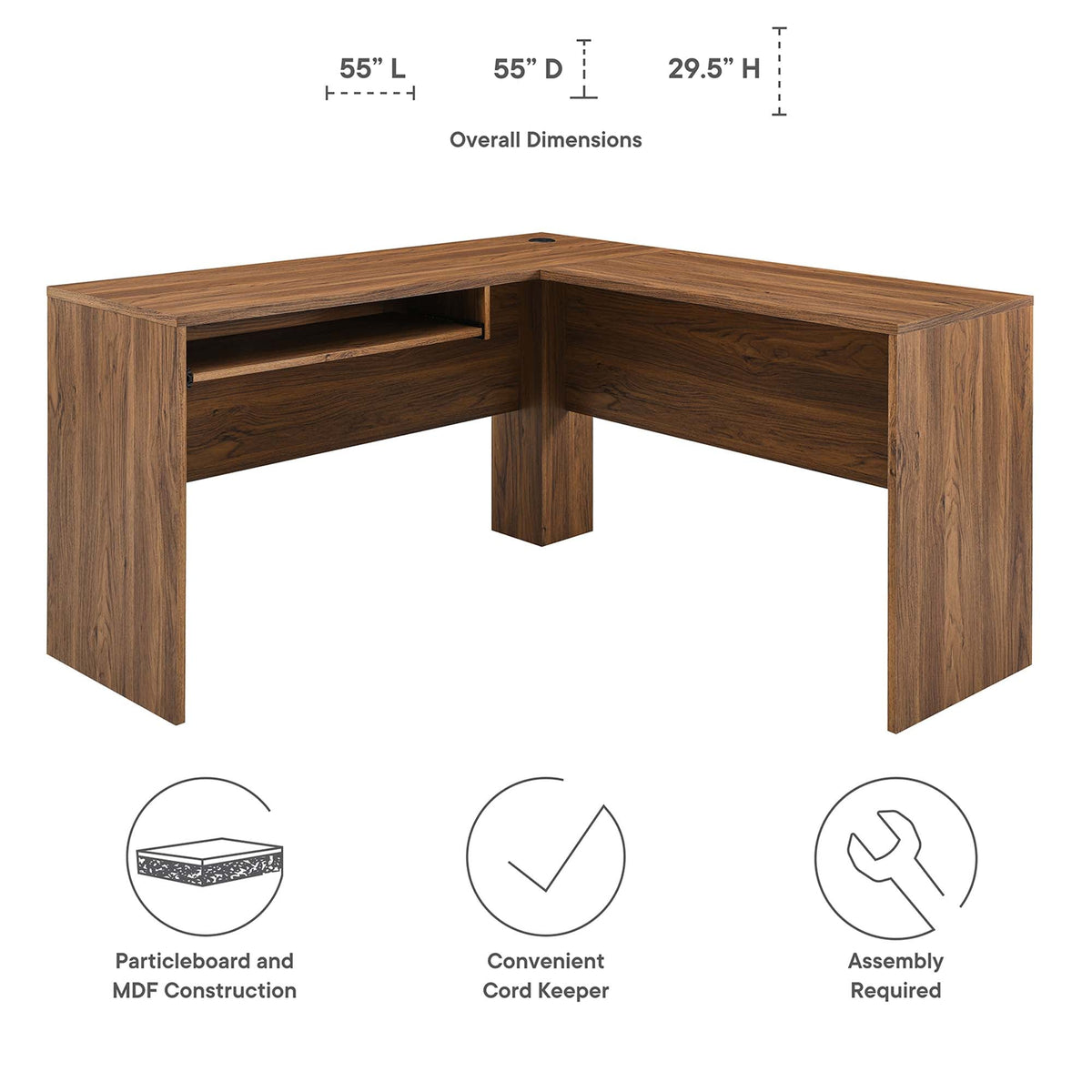 Venture L-Shaped Wood Office Desk by Modway, walnut finish with open cubby shelf on Tampa Home & Garden Store