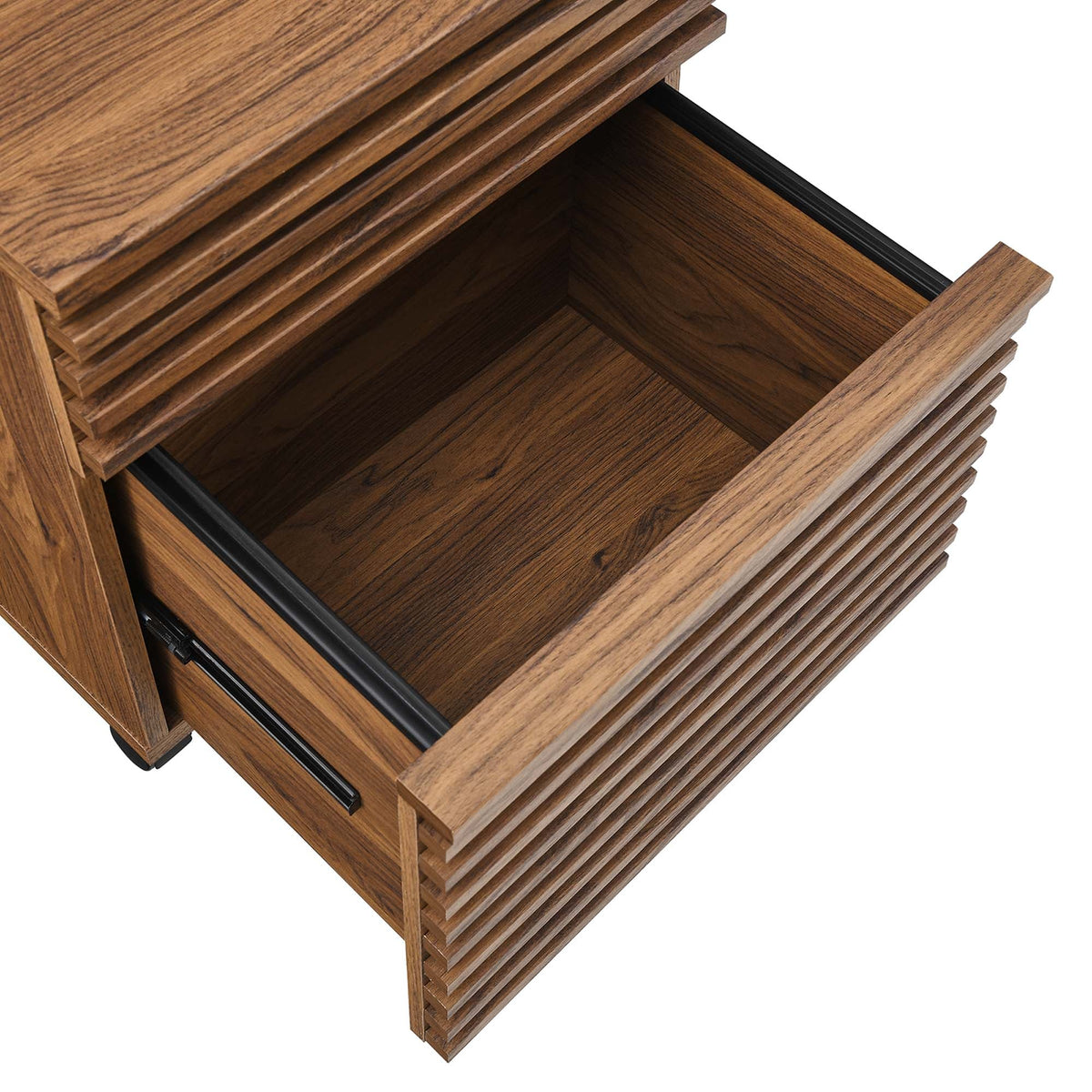 Modway Render Wood File Cabinet, walnut finish with slatted exterior, office storage on Tampa Home & Garden Store